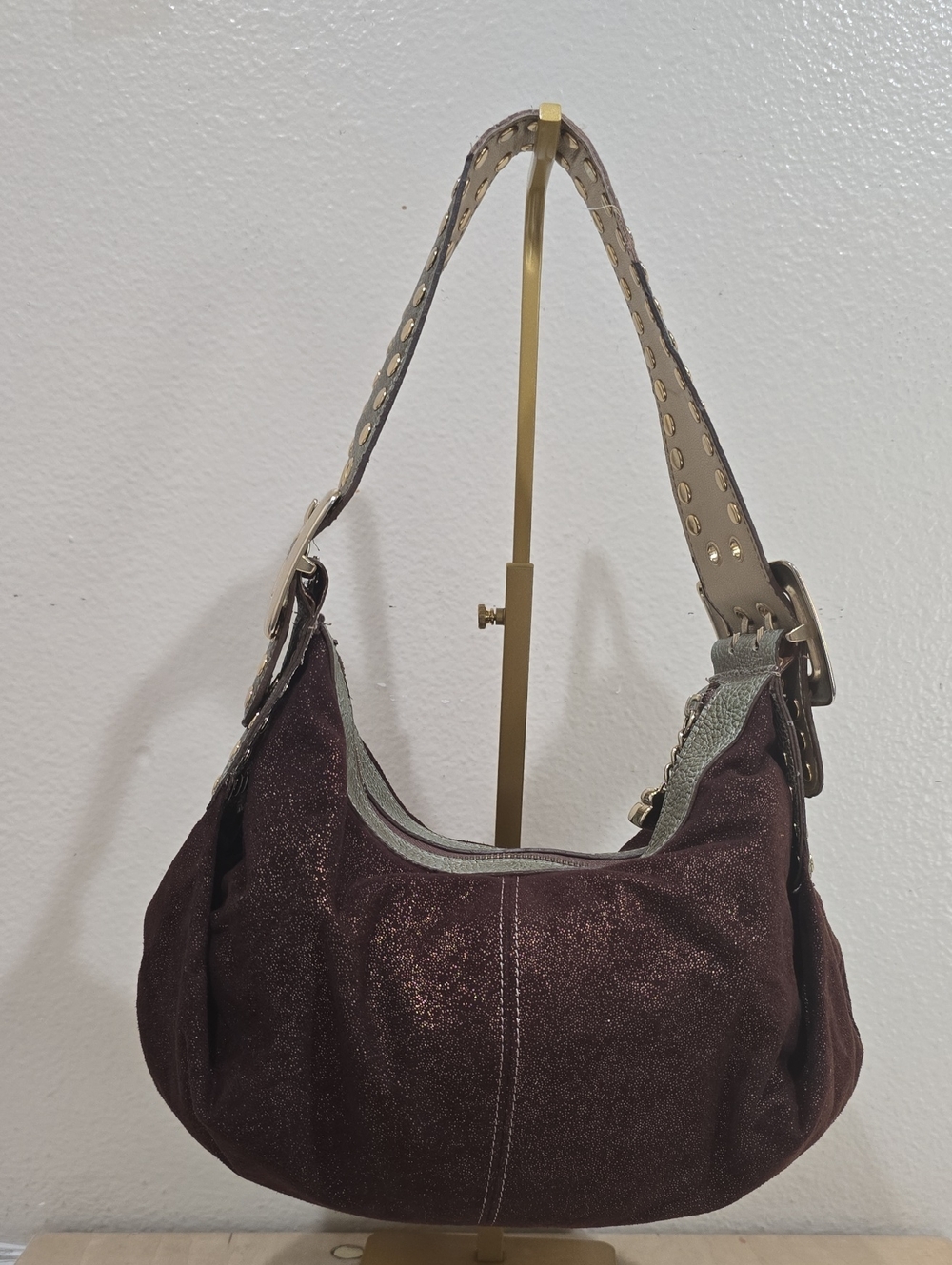 Kathy Van Zeeland Shimmery Chocolate Brown Shoulder Hobo